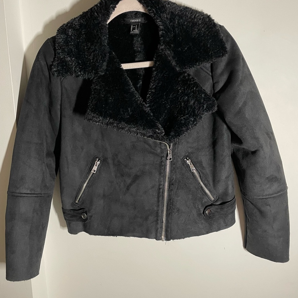 Black Faux Fur Collar Jacket